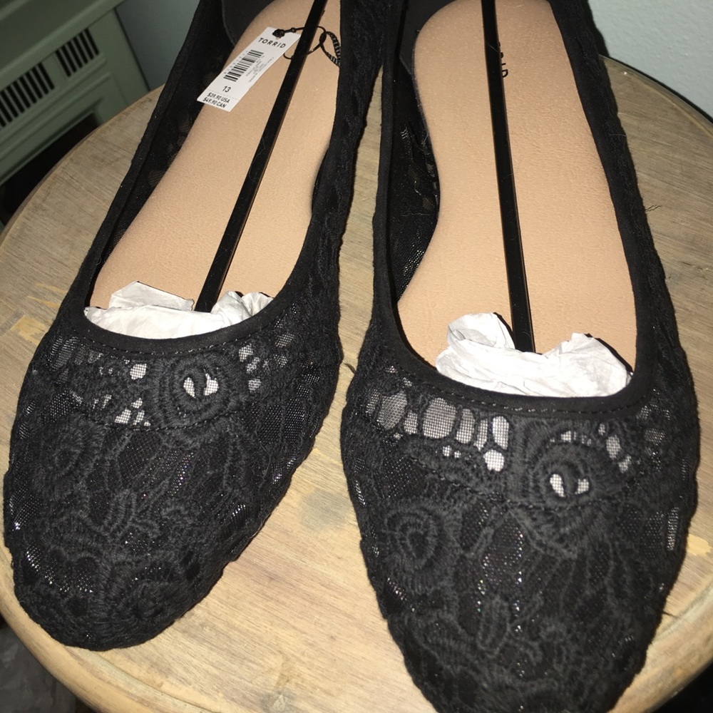 Black Crochet Almond Toe Flats